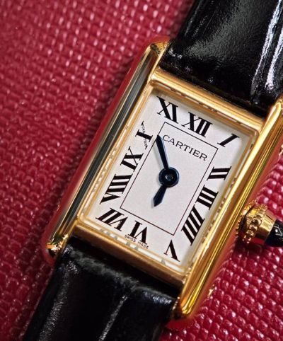 Cartier Tank 24*16mm Sapphire Crystal Glass Gold Case Unique Watch
